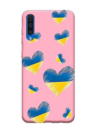Матовый розовый чехол на samsung galaxy a50 (2019) a505 :: сердечка. украина (принт 258)