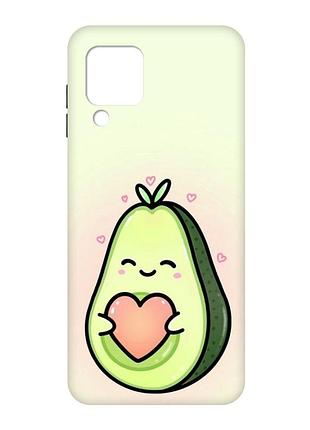 Матовый чехол с черными боками на samsung galaxy a22 4g/m32/m22 :: кавай авокадо с сердечком (принт 310)