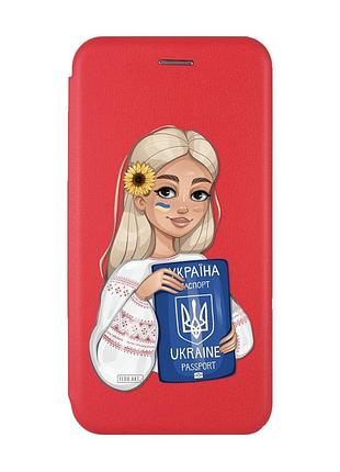 Чехол-книжка с рисунком для samsung galaxy m32/ m22/ a22 4g красный :: девушка с паспортом (принт 13)