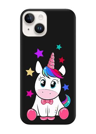 Матовый черный чехол на apple iphone 14 :: единорог (принт 102)