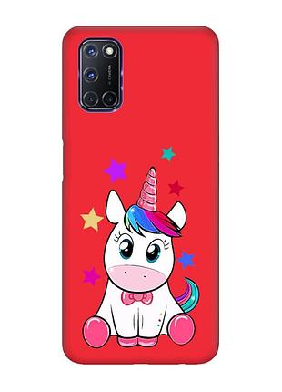 Матовий червоний чохол на oppo a52/ a72/ a92 :: єдиноріг (принт 102)