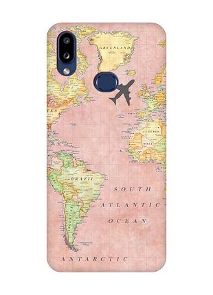 Матовый чехол с красными боками на samsung galaxy a10s (a107) :: путешествия. карта (принт 320)