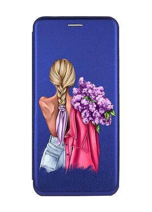 Чохол-книжка синій з малюнком на xiaomi redmi note 12 дівчина з бузком (принт 7)