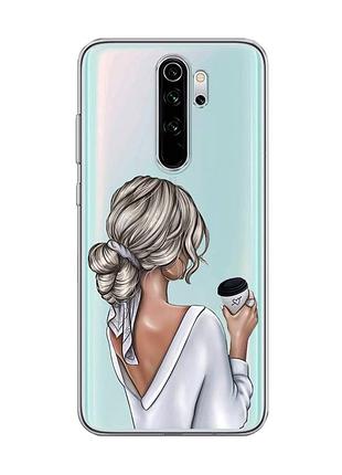 Прозорий чохол на xiaomi redmi note 8 pro :: дівчина з латте (принт 227)