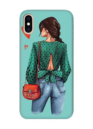 Матовий бірюзовий чохол на iphone xs max дівчина в зеленому (принт 224)