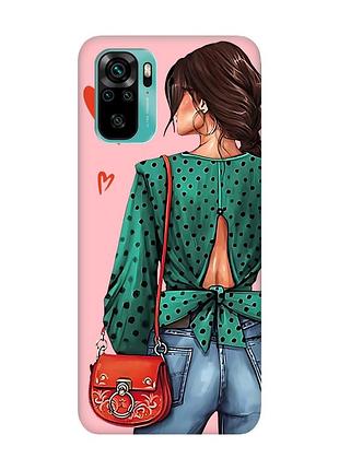 Матовий рожевий чохол на xiaomi redmi note 10 / note 10s дівчина в зеленому (принт 224)