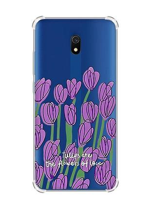 Чехол с утолщенными углами на xiaomi redmi 8a тюльпаны (принт 265)
