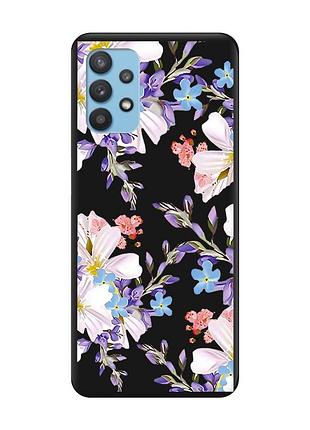 Матовый черный чехол на samsung galaxy a32 цветочный рисунок (принт 272)