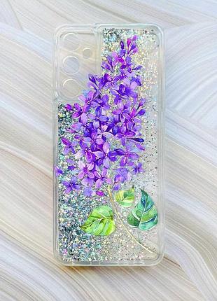 Чохол з плаваючими блискітками на samsung galaxy a05s (a057) сріблястий :: гілочка бузку (принт 280)