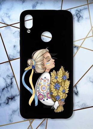Матовый чехол с черными боками на xiaomi redmi note 7/7 pro :: украинка с колосками /принт 173/