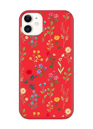 Матовый красный чехол на iphone 11 :: цветочный фон (принт 269)