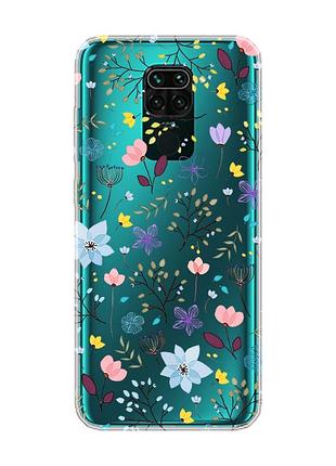 Прозорий чохол на xiaomi redmi note 9 :: квітковий фон (принт 267)