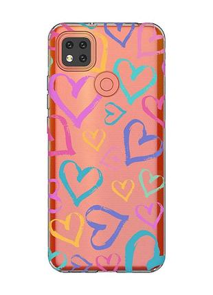 Прозорий чохол для xiaomi redmi 9c/10a :: різнокольорові сердечка (принт 332)