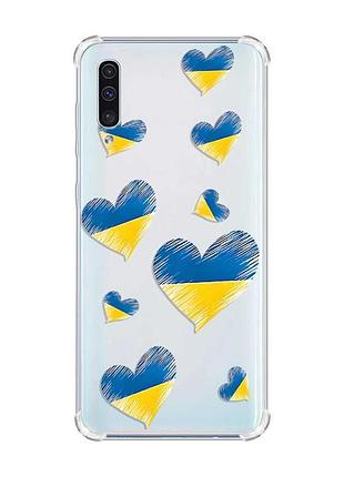 Чохол з потовщеними кутами на samsung galaxy а50 (2019) а505 :: сердечка. україна (принт 258)