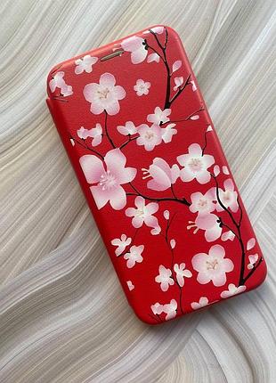 Чехол-книжка с рисунком для xiaomi redmi note 8 pro красный :: цветущая сакура (принт 282) 2
