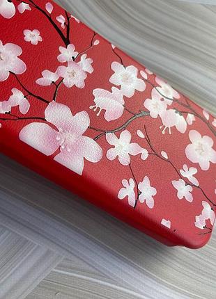 Чехол-книжка с рисунком для xiaomi redmi note 8 pro красный :: цветущая сакура (принт 282) 3