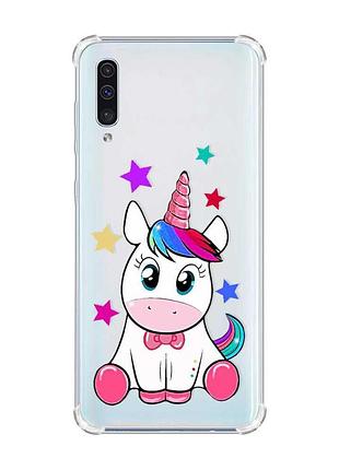 Чехол с утолщёнными углами на samsung galaxy а50 (2019) а505 :: единорог (принт 102)