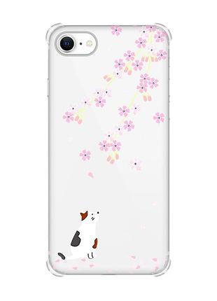 Чохол з потовщеними кутами на iphone 7/ 7s/ 8/ 8s :: котик і сакура (принт 283)