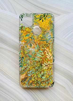 Чехол с плавающими блестками на xiaomi redmi 9c / 10a золотой :: растительный фон (принт 377)
