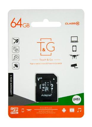 Карта памяти 64gb microsdhc class 10 с адаптером sd t&g 2