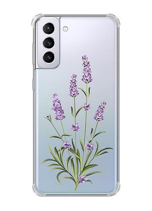 Чехол с утолщёнными углами на samsung galaxy s21 plus :: веточки лаванды (принт 266)