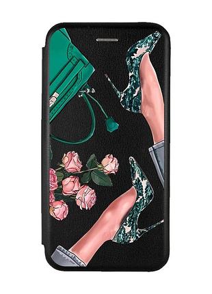 Чехол-книжка с рисунком для xiaomi redmi note 8t черный :: туфельки и цветы (принт 225)