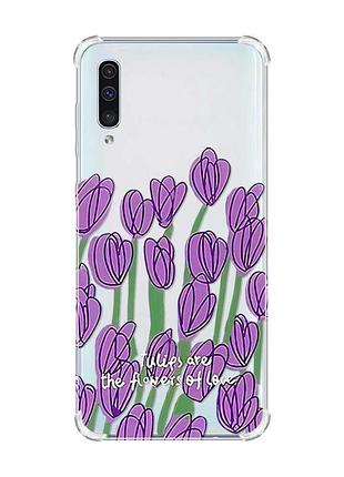 Чехол с утолщёнными углами на samsung galaxy а50 (2019) а505 :: тюльпаны (принт 265)