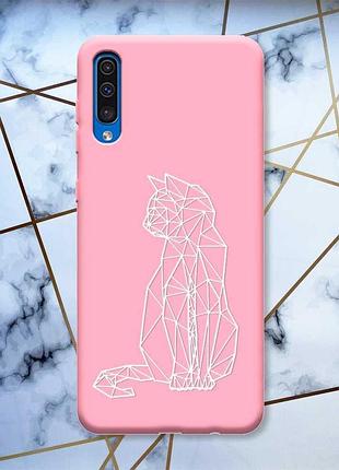 Матовый розовый чехол на samsung galaxy a50 (2019) a505 кошечка принт 125