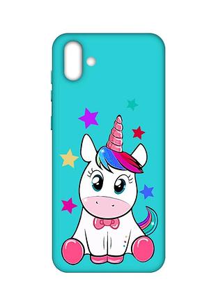 Матовый бирюзовый чехол на samsung galaxy a04 :: единорог (принт 102)