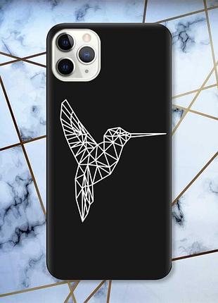 Матовый черный чехол на iphone 11 pro :: колибри (принт 123)