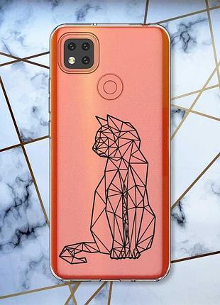 Прозрачный чехол на xiaomi redmi 9c кошечка (принт 124)
