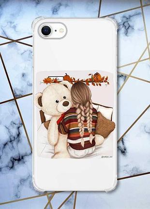 Чехол с утолщёнными углами на iphone 7/8/se 2020 :: девочка с мишкой (принт 117)