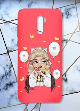 Матовый красный чехол на xiaomi redmi note 8 pro патриотический дизайн украинка со сладостями (принт 175)