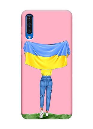 Матовий рожевий чохол на samsung galaxy a50 (2019) a505 :: дівчина з прапором (принт 263)
