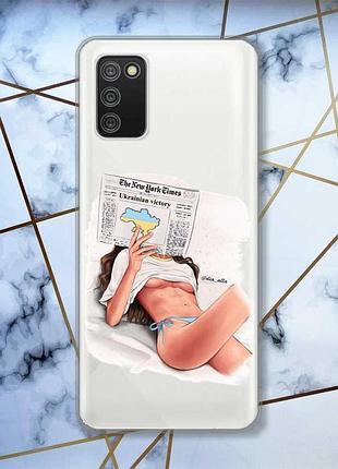 Прозорий чохол для samsung galaxy a02s дівчина з газетою (принт 31)