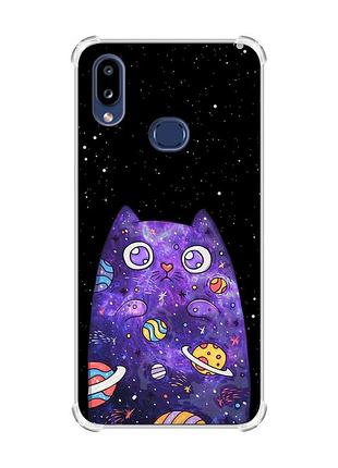 Чехол с утолщенными углами на samsung galaxy a10s (a107) :: фиолетовая кошка (принт 361)