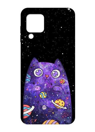 Матовый чехол с черными боками на samsung galaxy m32 / a22 / m22 4g :: фиолетовая кошка (принт 361)