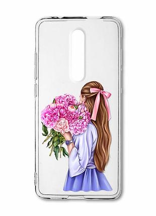 Прозорий чохол на xiaomi mi 9t / k20 дівчина з півоніями (принт 11)