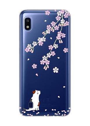 Прозорий чохол на samsung galaxy a10 (2019) a105 :: котик і сакура (принт 283)