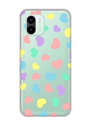Прозрачный чехол на xiaomi redmi a1 :: разноцветные сердечка (принт 335)