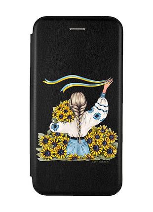 Чехол-книжка с рисунком для samsung galaxy a24 черный :: девушка с лентой (принт 25)