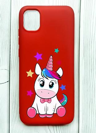 Матовий червоний чохол на samsung galaxy a04e/a042 :: єдиноріг (принт 102)