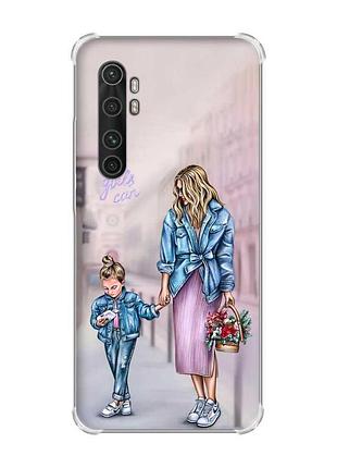 Чохол з потовщеними кутами на xiaomi mi note 10 lite рельєфний дизайн мама і донька принт 56