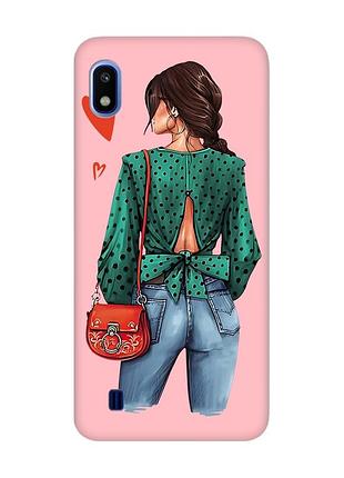 Матовий рожевий чохол на samsung galaxy a10 (2019) a105 дівчина в зеленому (принт 224)