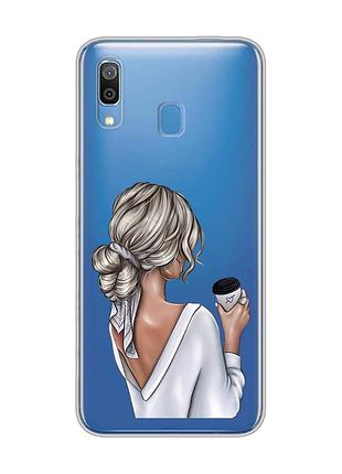 Прозрачный чехол для samsung galaxy a30 (2019)/a20 (2019) девушка с латте (принт 227)