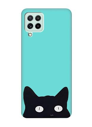 Матовый бирюзовый чехол на samsung galaxy m32/m22/a22 4g :: кошечка (принт 119)