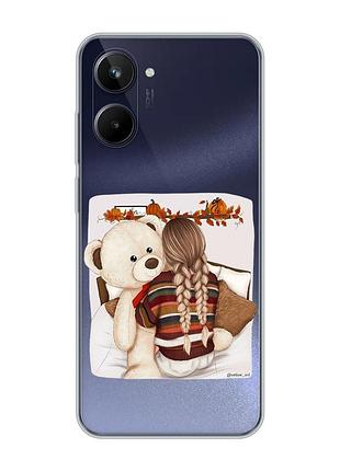 Прозрачный чехол на realme 10 4g :: девочка с мишкой (принт 117)