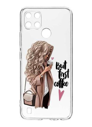 Прозрачный чехол на realme c21y :: девушка с кофе (принт 114)