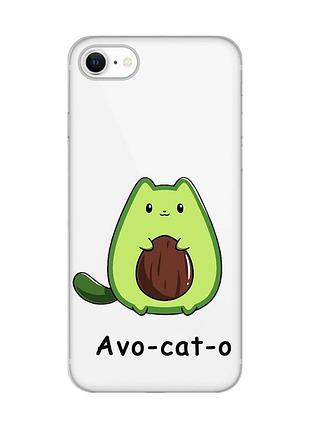 Прозрачный чехол на iphone se 2020 :: котик авокадо (принт 306)