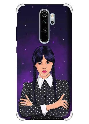 Чохол з потовщеними кутами на xiaomi redmi note 8 pro :: дівчина з косичками. венздей (принт 208)